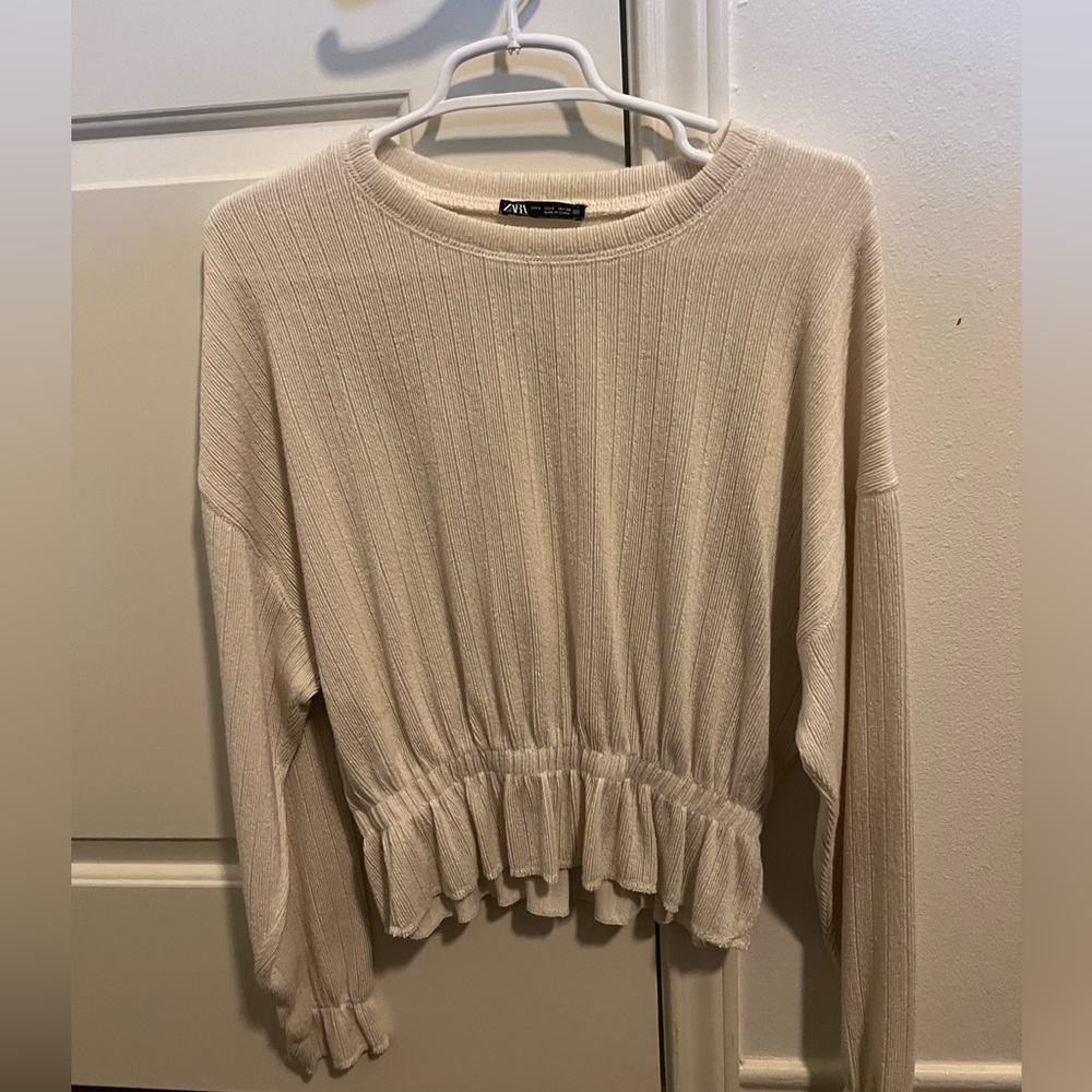 Zara Ribbed Elastic Waist Peplum Hem Sweater